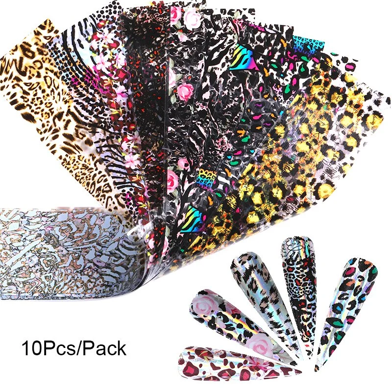 10pcs Magic Effect Angel Leopard Nail Foils Marble Autumn Slider Flowers Stickers For Acrylic Designs Nail Art Decoration-Nail Inspo