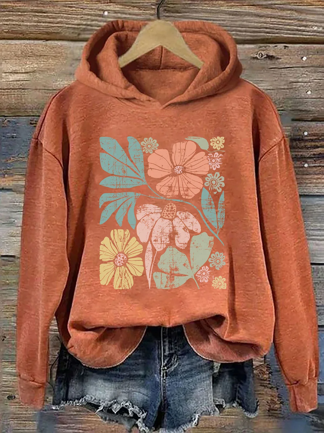 Large Colorful Distressed Flowers Hoodie