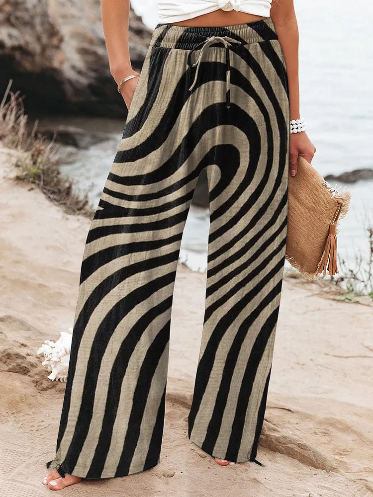 Women's  Vintage Abstract Geometry Art  Printed Cotton And Linen Casual Pants