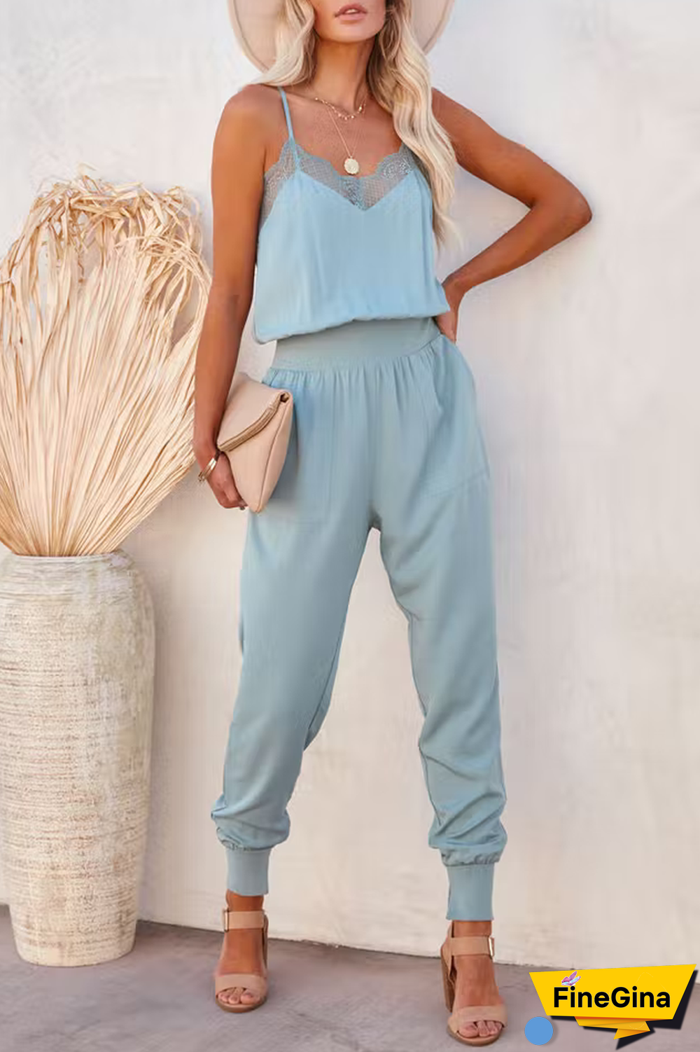 Pocketed Lace Cami Jumpsuit