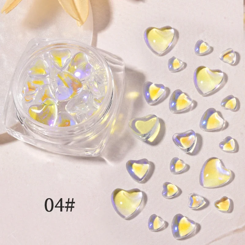 Candy Colors Mixed Size Love Heart Design 3D Nail Art Decoration Glass Crystal Beads AB Rhinestones DIY Flatback Acrylic Stones-Nail Inspo