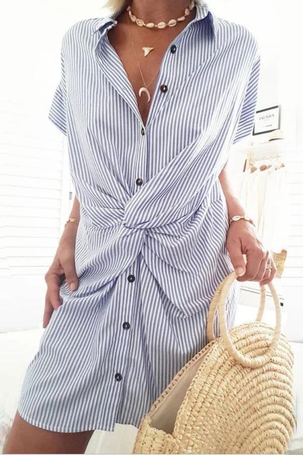 Womens Slim Short Sleeve Striped Dress-Allyzone-Allyzone
