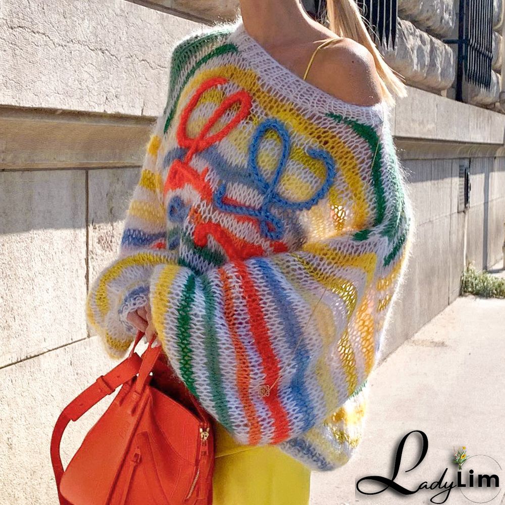 Women's Autumn Contrasting Striped Sweater Women's Loose Pullover Knitting Shirt