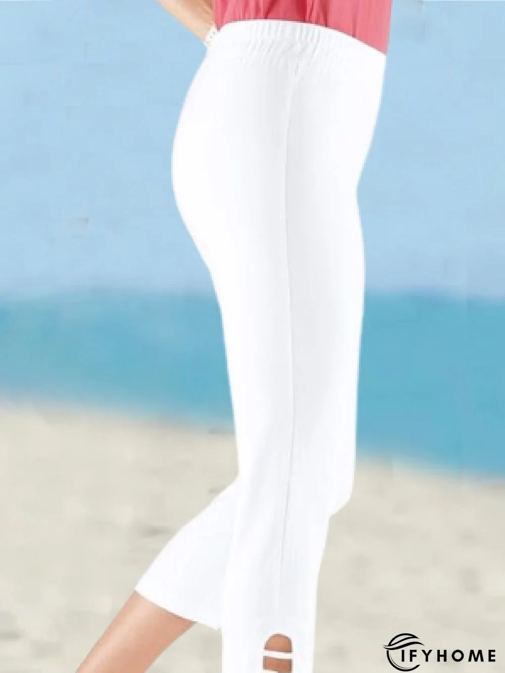 Women's Holiday Weekend White Casual Plain High Elasticity Regular Fit Pants | IFYHOME