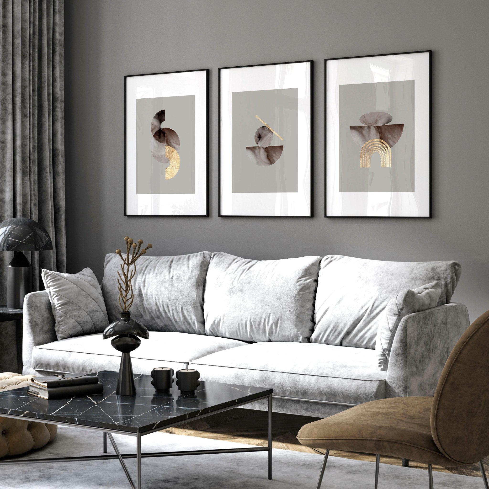 Framed large wall art | set of 3 Modern mid century wall art everthome