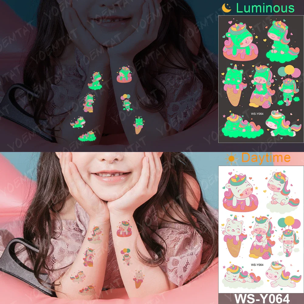 Sdrawing Temporary Tattoo Sticker Glowing Panda Fox Tiger Cute Animal Luminous Children Tatoo Kid Body Arm Glitter Fake Tatto