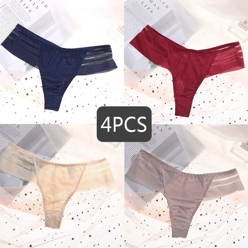 FINETOO Women's Sexy Lace Panties Seamless Cotton Crotch Breathable Ladies Transparent Underwear 4Pcs/set Comfortable Underpants