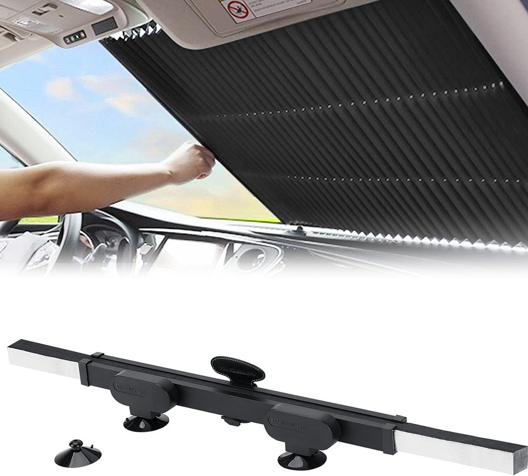 Model S/X/3/Y Retractable Windshield Sun Shade With Suction Cups (2012-2022)