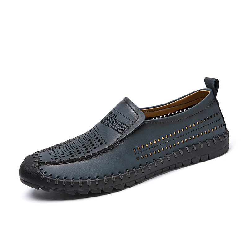Men's Leather Hollow-Out Breathable Walking Casual Loafers | ARKGET