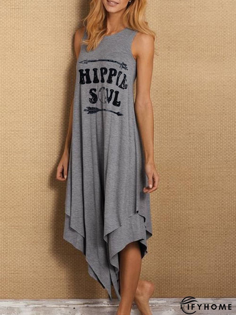 Sleeveless Asymmetric Letter Casual Knitting Dress | IFYHOME