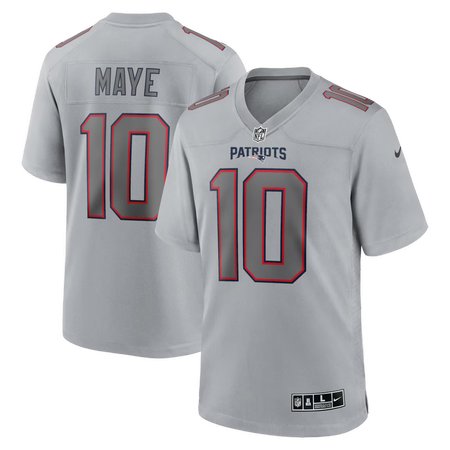 Men's New England Patriots #10 Drake Maye  Gray Atmosphere Fashion Game Jersey