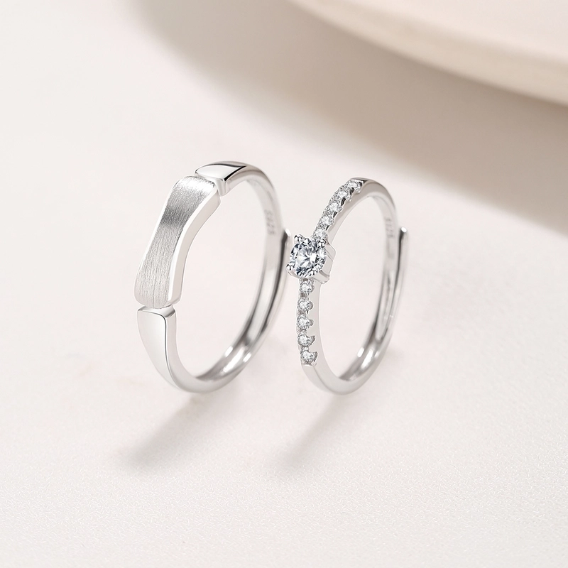 925 Sterling Silver Zircon Geometric Open Rings