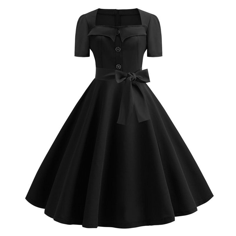 LANFUBEISI  Front Belted Casual Dress Vintage A Line Mini LBD Dresses LANFUBEISI