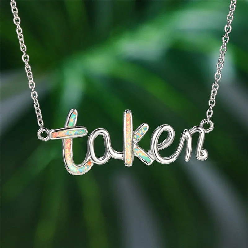 Simple Female Letter Taken Pendant Necklace Rose Gold Silver Color Chain Necklaces For Women Cute Opal Stone Wedding Necklace