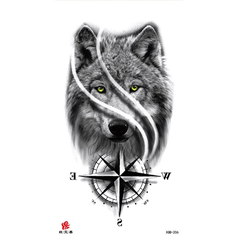 Sdrawing Temporary Tattoo Sticker Flash Tattoos Skull Snake Wolf Blue Pink Rose Flowers Body Art Arm Fake Sleeve Tatoo Women