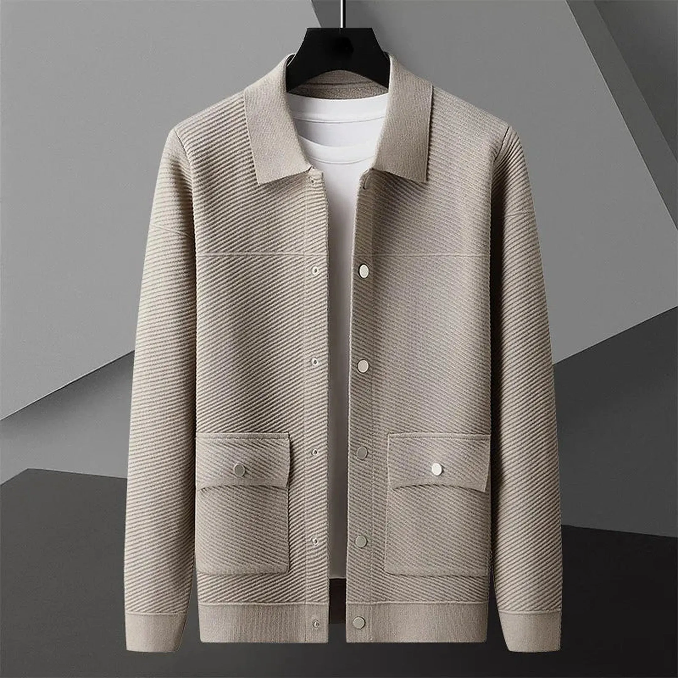 Men's Ribbed Knit Jacket with Snap Front &ndash; Smart Casual Layer