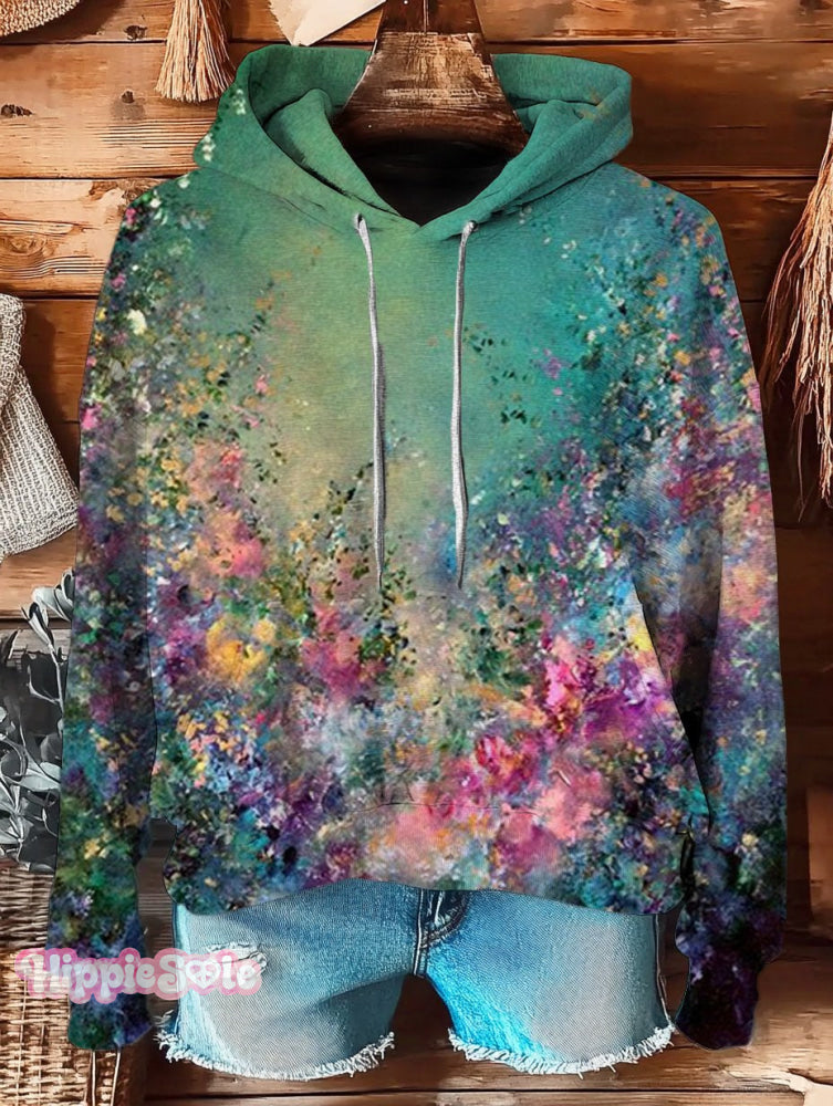 Floral Gradient Art Print Casual Hoodie Multicolor / S