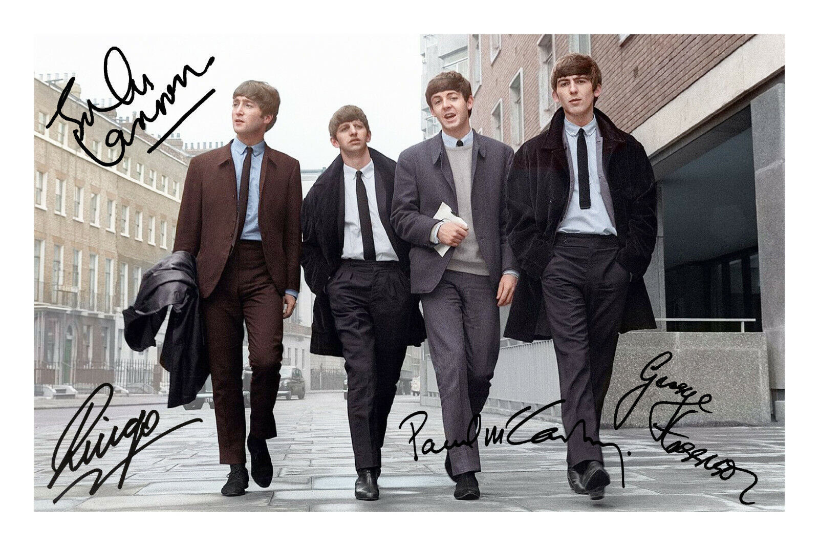 The Beatles Signed A4 Photo Poster painting Print Autograph Music John Lennon Paul McCartney