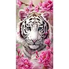 Wei&szlig;er Tiger und Blumen - Rundbohrer Diamantmalerei - 40*70cm (gro&szlig;e Gr&ouml;&szlig;e)
