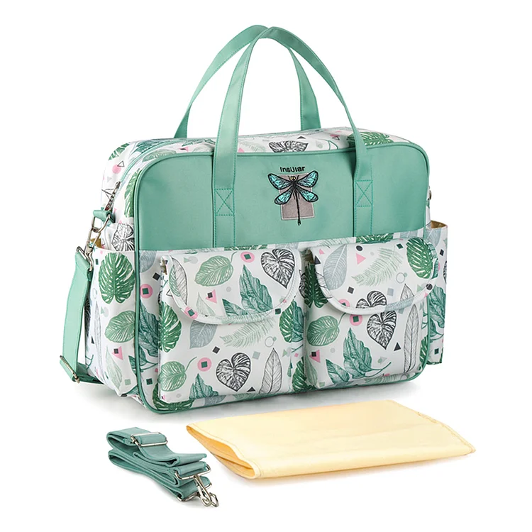 Cartoon Print Mommy Bag Waterproof Diaper Bag for Outdoors Travel (fresh green l