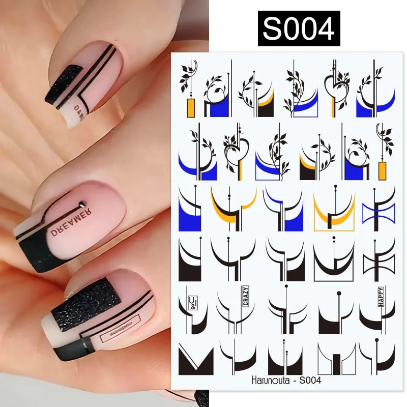 1PC Gold Black Bronzing Leaves Tree 3D Nail Sticker Iridescent Geometrics Lines Adhesive Transfer Sticker DIY Nail Decoration-Nail Inspo
