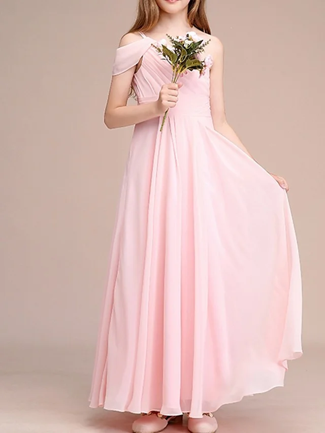 Hellodresses A-Line One Shoulder Ankle Length Flower Girl Dress With Ruching