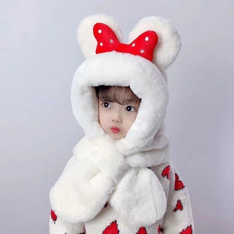 Children’s Hat Scarf Integrated Autumn And Winter Two-Piece Suit Warm And Cute Thickened Baby Cap Boys And Girls Winter Earmuffs Hat