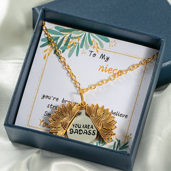 For Niece - You Are A Badass Sunflower Necklace