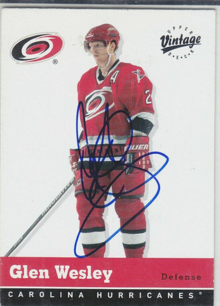 Glen Wesley Autograph 00-01 Vintage Hurricanes Card Bruins - Whalers