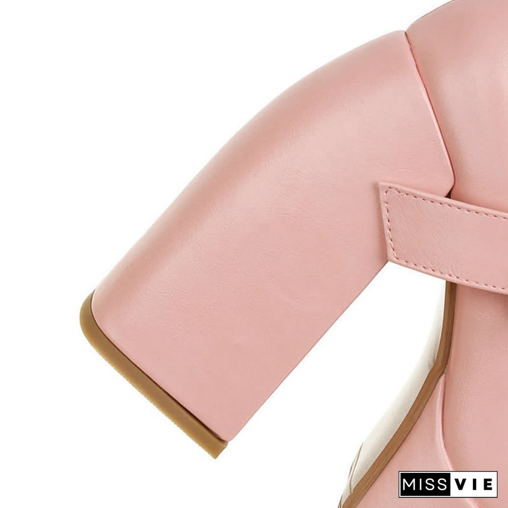 Pure Color Chunk High Heel Mary Janes Shoes