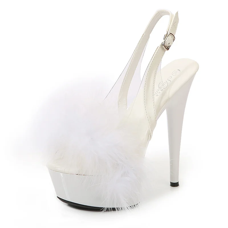 Tanguoant Tanguoant MAO Hair Hate Day High Nightclub Heel Stiletto 15CM Car Model Sandals Female Runway Steel Tube