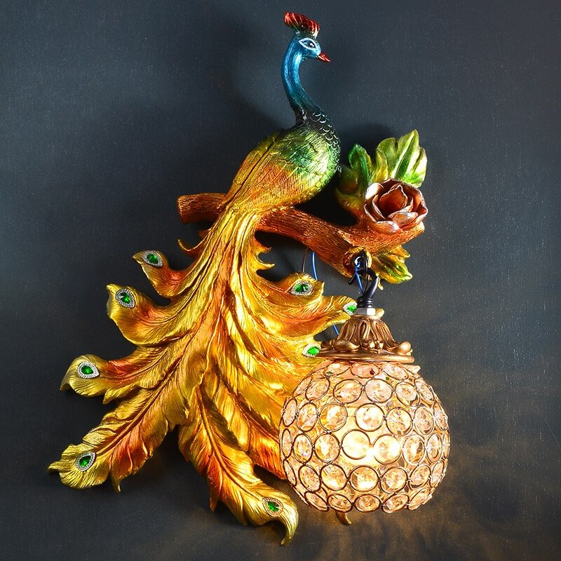 Vintage Peacock LED Wall Lamp Modern Creative Resin Led Sconce for Living Room Industrial Indoor Decor Corridor Wall Sconce Lamp