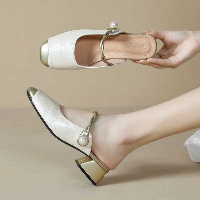 Uveng Uveng Half Slippers Female Summer Wear 2024 New Chinese Style Fairy Thick With A Word With A Cool Drag