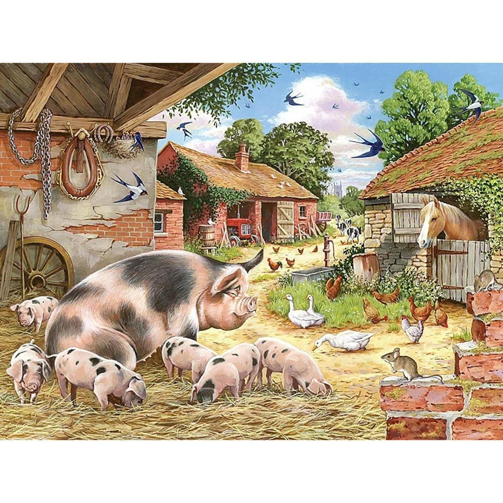 Diamond Painting - Full Round Drill - Village Farm Pig(40*30cm)
