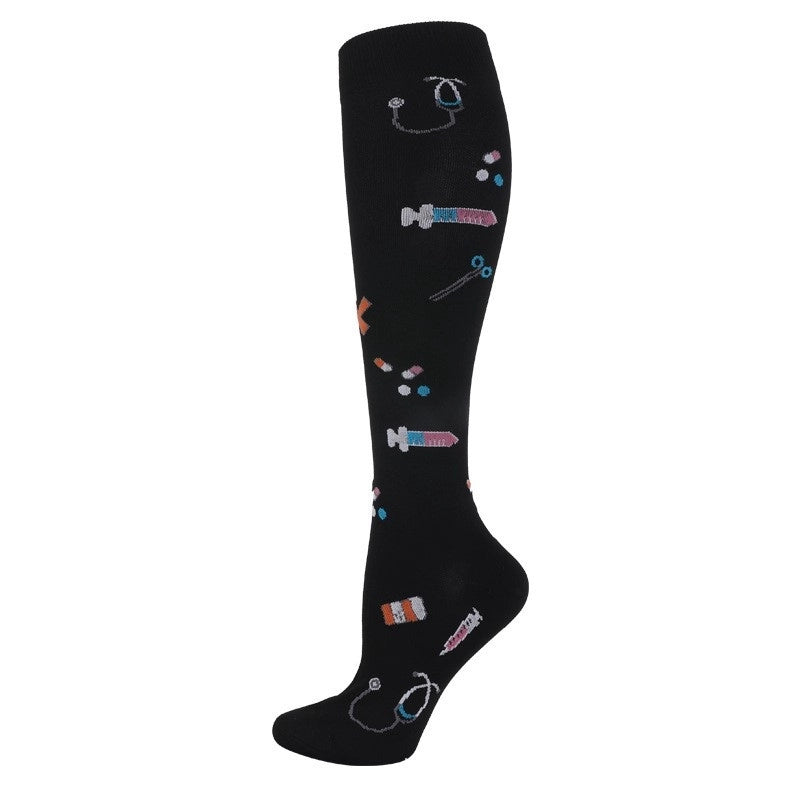 Compression Socks Calf Socks Printed Elastic Socks Sports Cycling Running Yoga Socks Men’s Long Tube Compression Socks Women