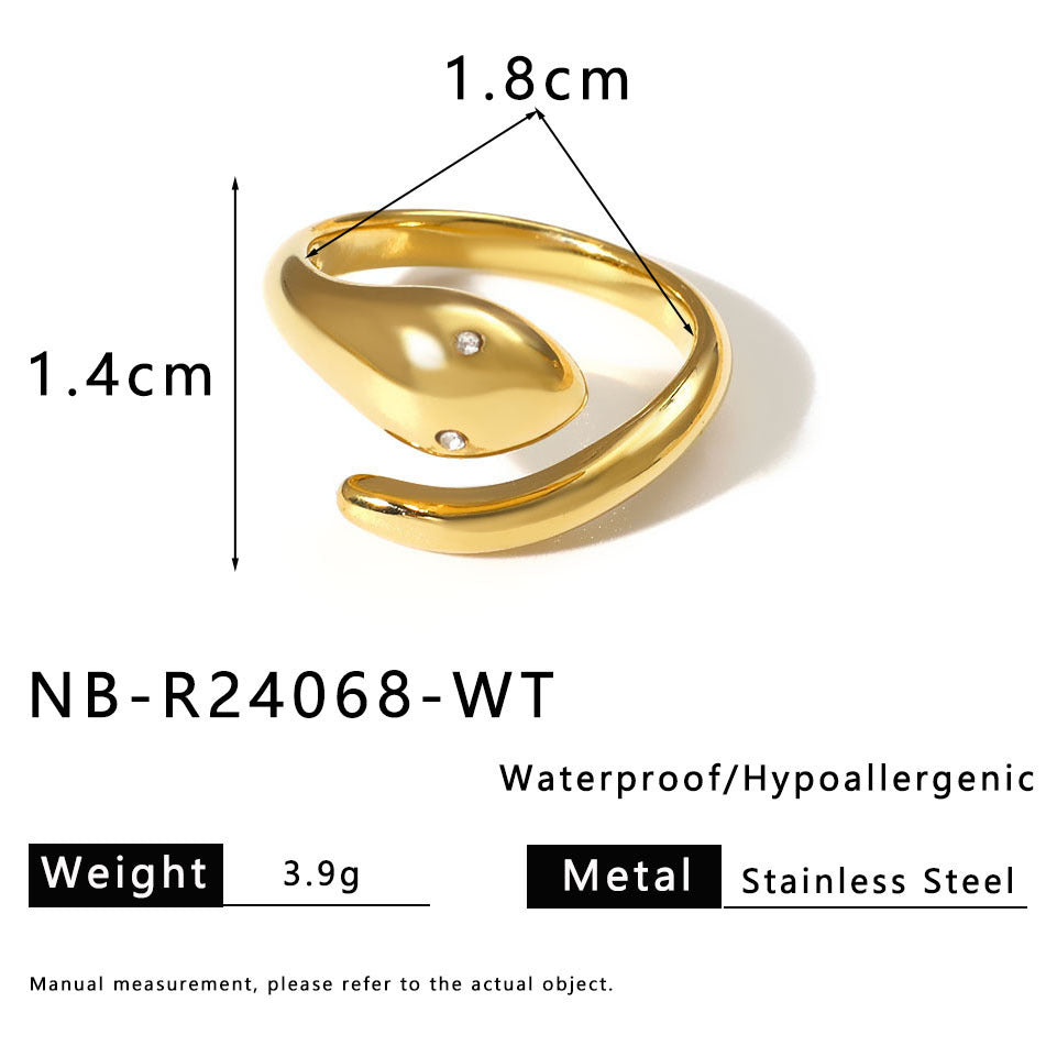 Best-Selling Snake-Shaped Inlaid Zircon Classic Open Stainless Steel Hand Jewelry Gold-Plated Texture Ring Couple