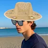 Straw Beach Sun Hat with Adjustable Chin Strap Wide Brim Sun Beach Hat for Beach