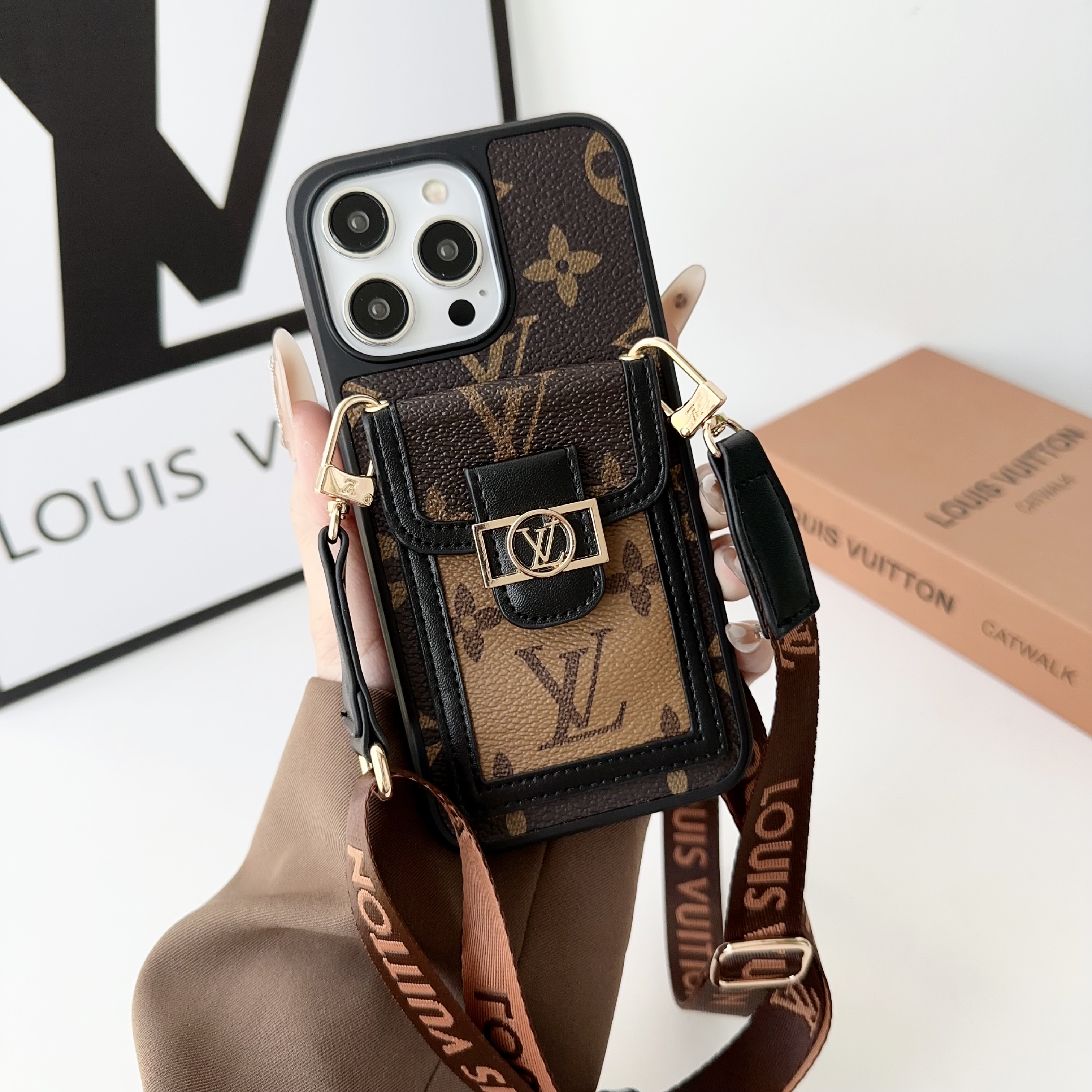 LV Dauphine Leather Monogram Crossbody Apple iPhone Case
