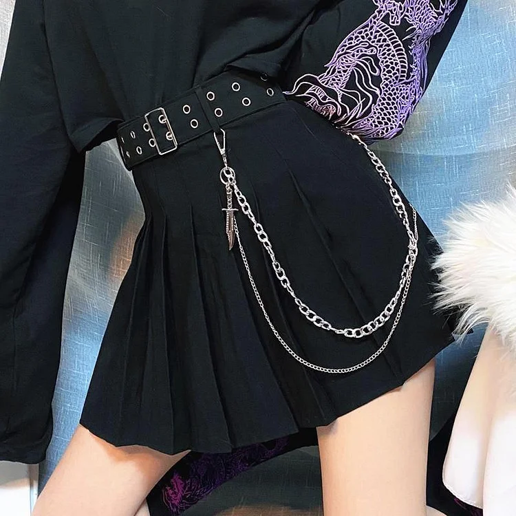 Gothic Harajuku Pleated Buckle Mini Skirt