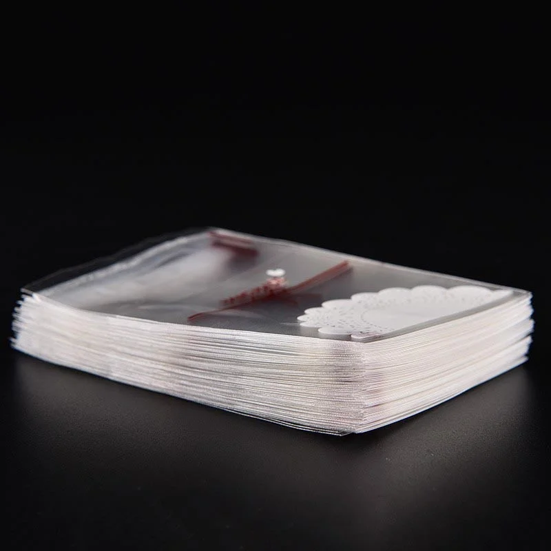 50PCS Lace Bow Print Cartoon Cookie&Candy Bag Self-Adhesive Plastic Bags For Biscuits Snack Baking Package Supplies