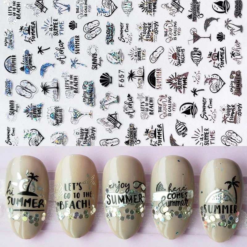 1pcs Black Gold Sping Leaves 3D Nail Sticker Coconut Tree Leaf Pattern Adhesive Transfer Decals Shiny DIY Nail Decoration