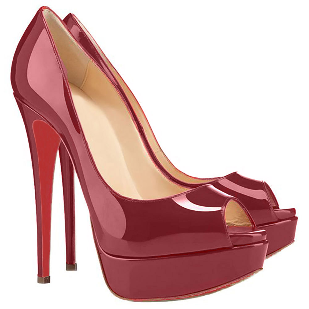 150mm Red Bottom Sky High Platform Pumps Wine Red-MERUMOTE