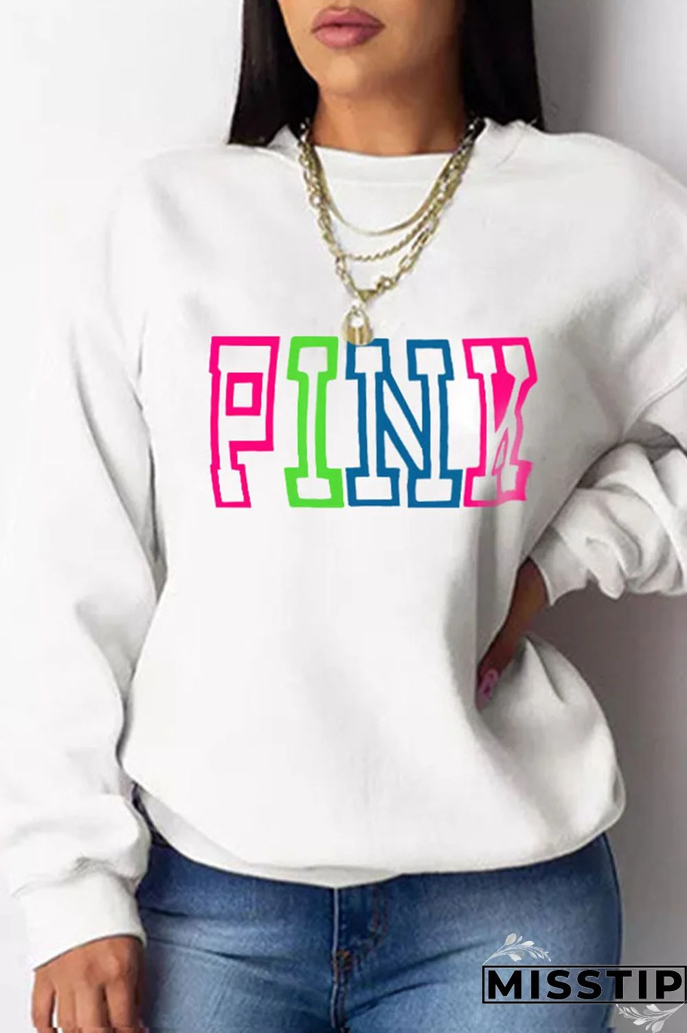 Pink Casual Print Patchwork O Neck Tops