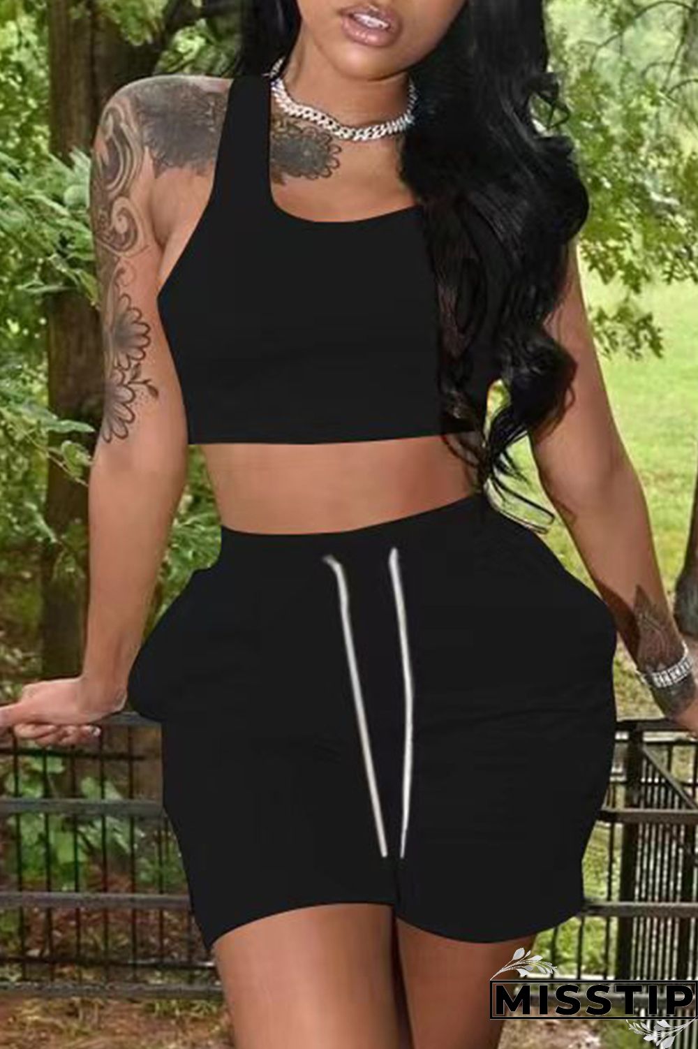 Orange Casual Solid Basic U Neck Sleeveless Two Pieces