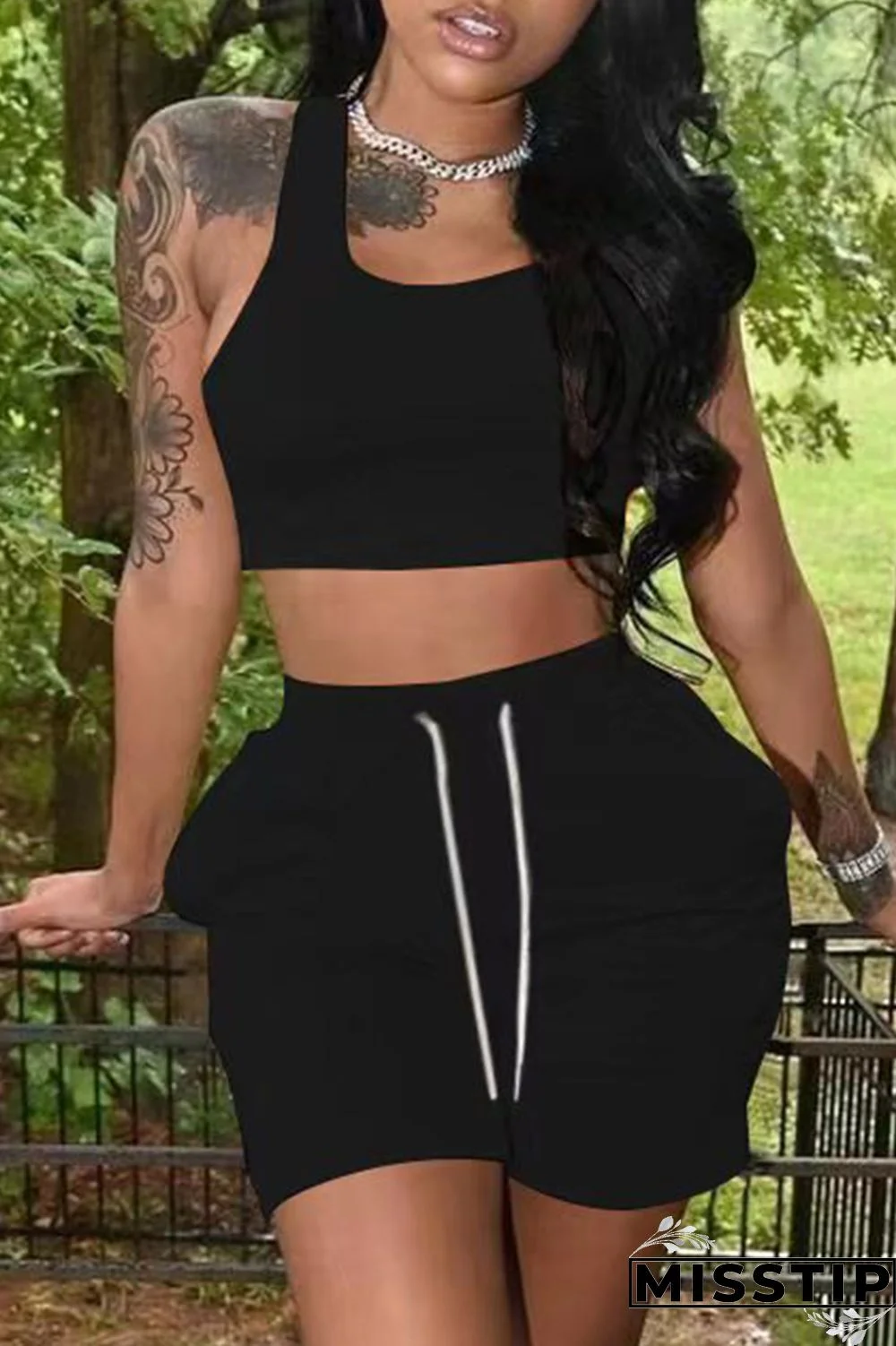 Orange Casual Solid Basic U Neck Sleeveless Two Pieces