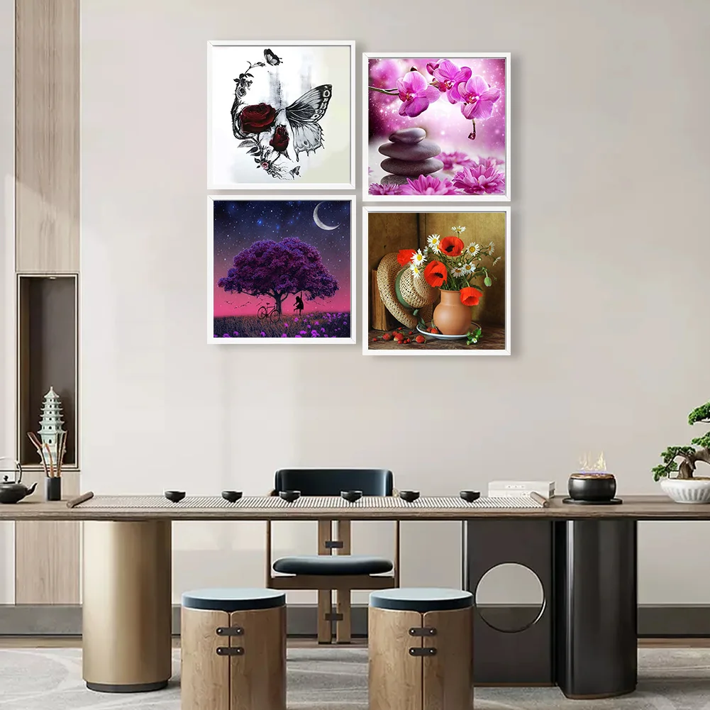 4pcs Diamond Painting - Full Round Drill - Flower Tree(Canvas|30*30cm)