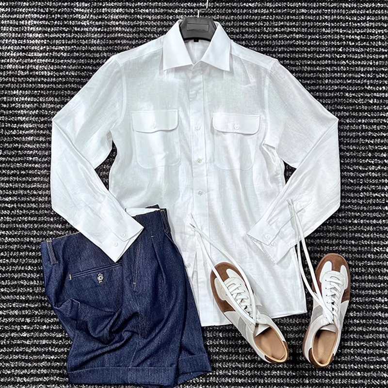 Men's Vintage Linen Double Pocket Shirt