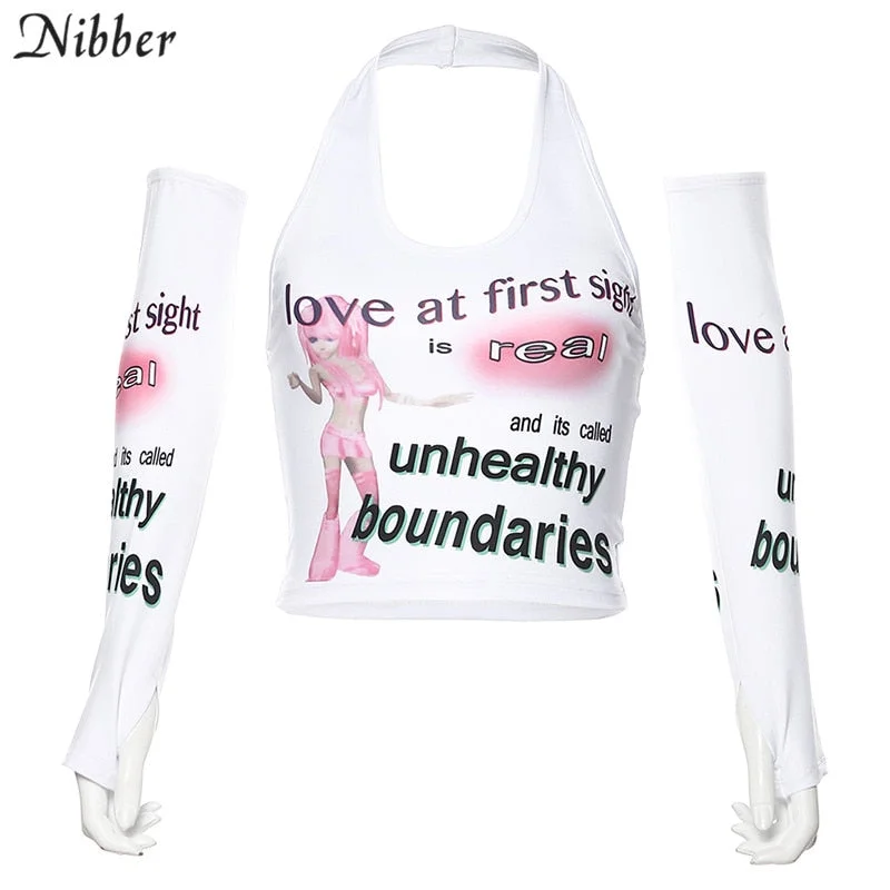Nibber Beach leisure vacation cute girls crop tops womens stretch Slim Soft camisole mujer2019new fashion Harajuku printing tees