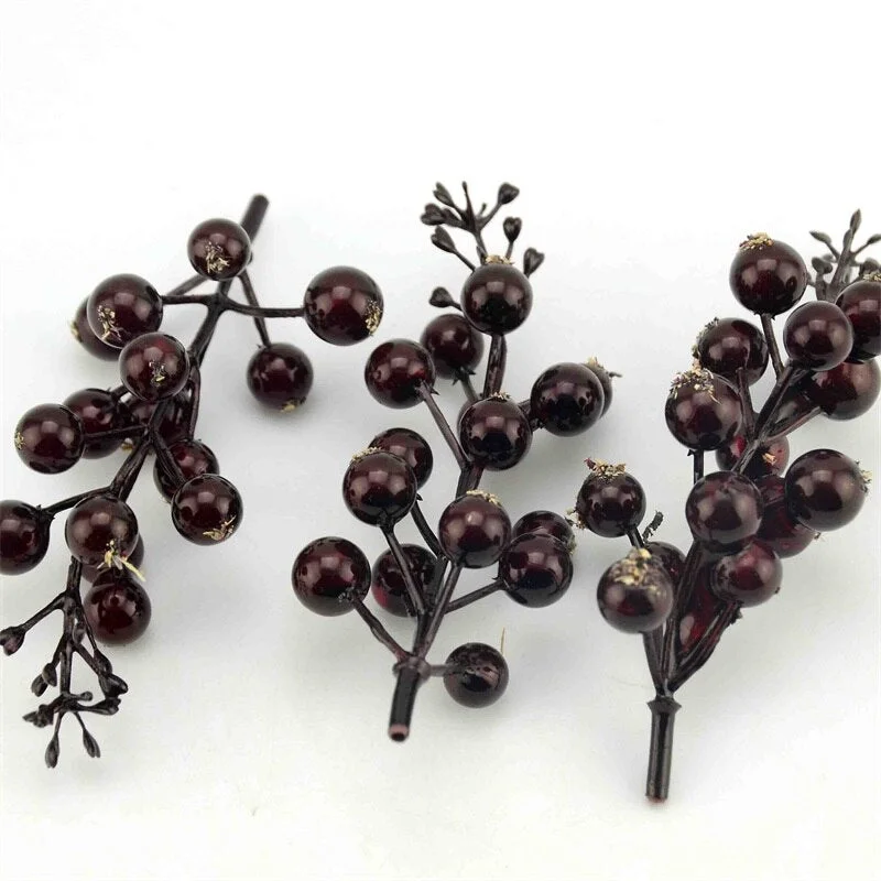 6pcs (90 head) Mini Artificial Cherry Berries Fake Pearl Flower Stamen DIY Wedding Home Bouquet Christmas Tree Decoration Fruit