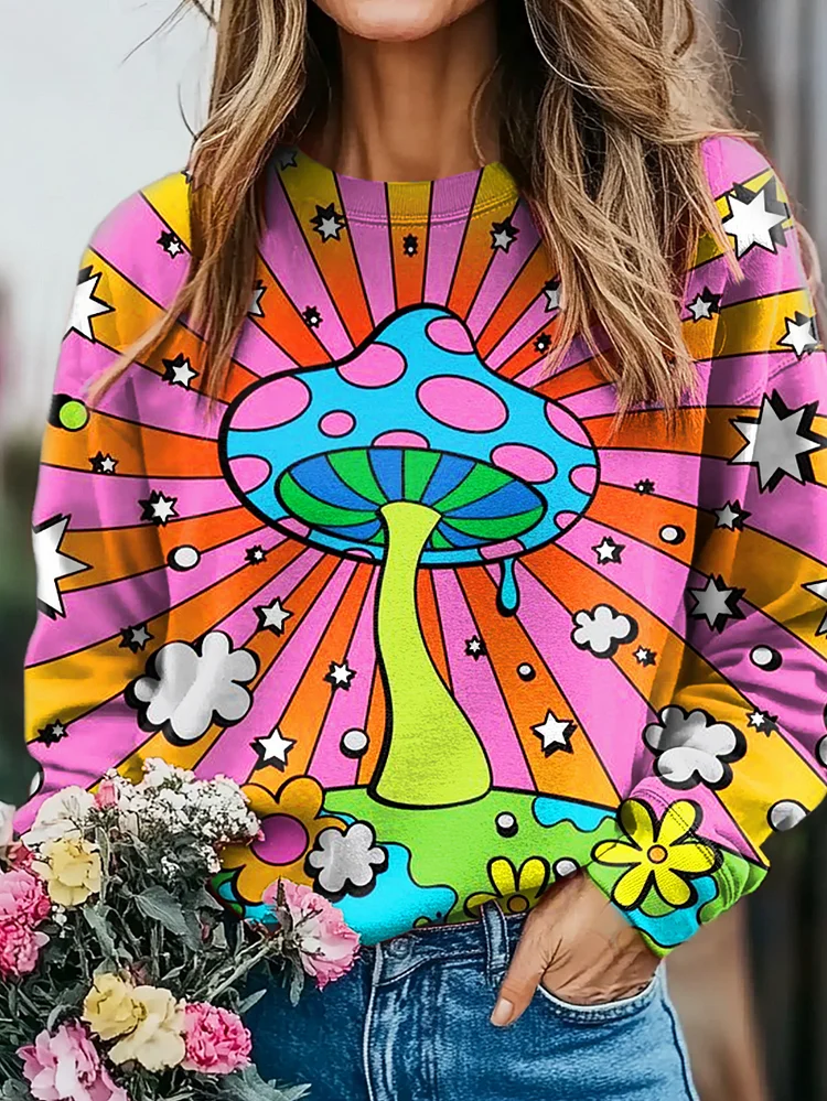 Hippie Mushroom Art Print Casual Sweatshirt